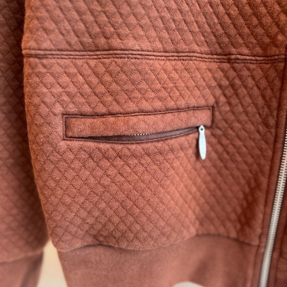 Quilted Bomber Style Rust Color Zip Sweatshirt - Picture 2 of 8